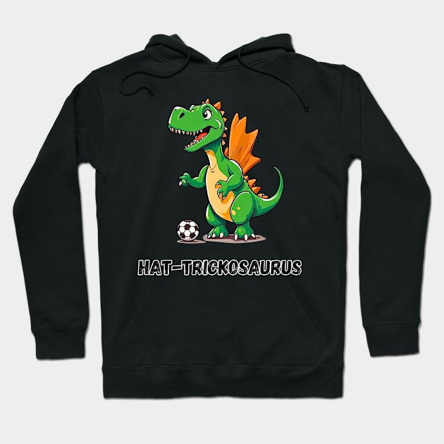 Hat-trickosaurus Dino Playing Soccer Hoodie by Doodle and Things